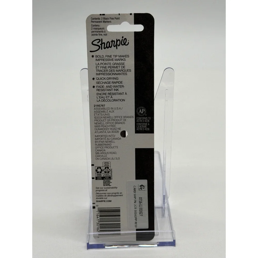 Sharpie Fine Point Permanent Markers Black Ink 2 Count 30162 New Pack